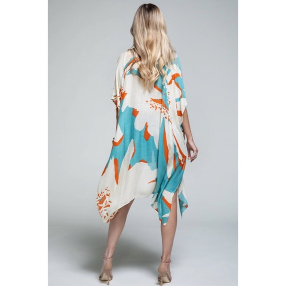 SOLD OUT Aquamarine Long Floral Sweeping Summer Vacation Casual Coverup Wrap - Picture 4 of 4